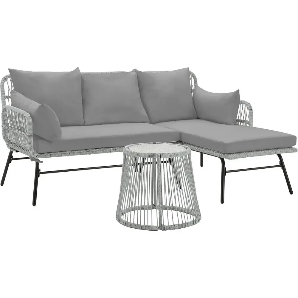 Outdoor Furniture L Shape - Graues L-förmiges Terrassenmöbel-Set mit Kissen und