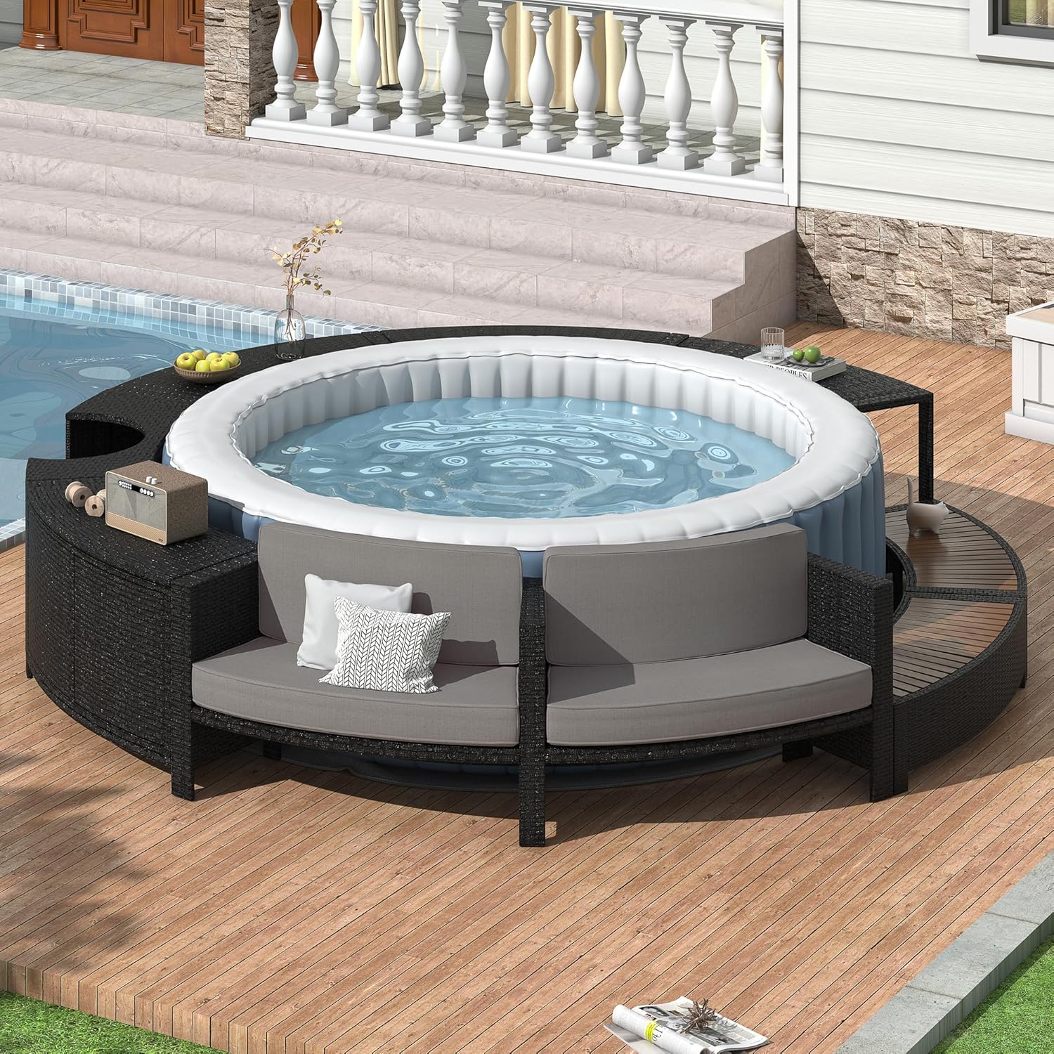 Outdoor Furniture With Storage For Cushions - Rattan-Gartenmöbel-Set mit Stauraum & Kissen für