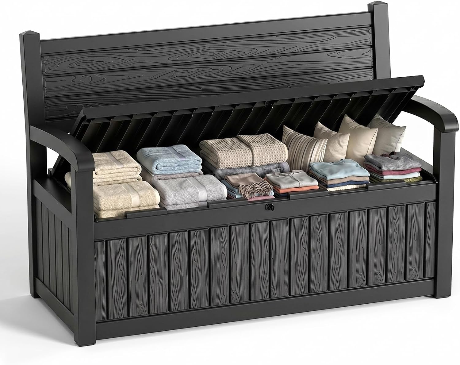 Outdoor Furniture With Storage For Cushions - Große Outdoor-Aufbewahrungsbank, wasserdichte Harz-Gartenbox, abschließbarer Möbelcontainer,