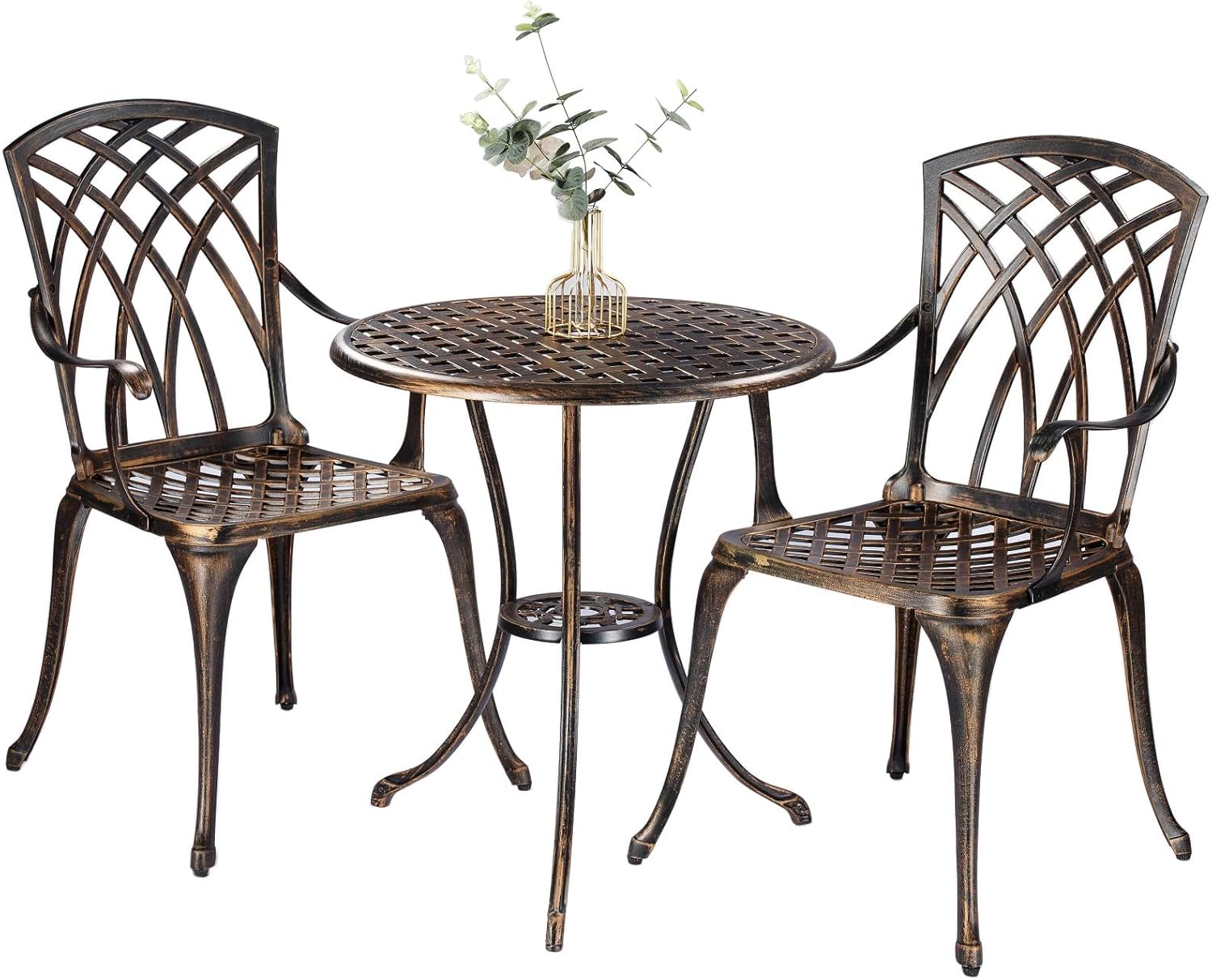 Bistro Table Set - Bronzefarbenes, rostbeständiges 3-teiliges Bistro-Set aus Aluminiumguss