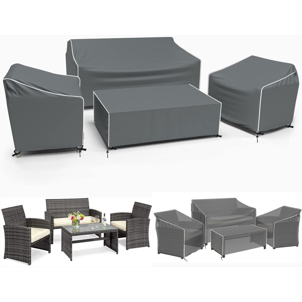 Outdoor Furniture In - Gartenmöbel-Abdeckungen, 4-teilige Outdoor-Möbelabdeckung Wasserdicht für Garten-Liegesofa,