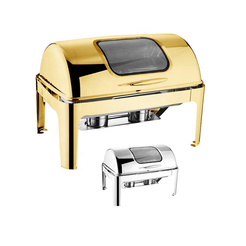 Bistro Table Set - Luxuriöser Rechteckiger Roll-Top Chafing Dish aus