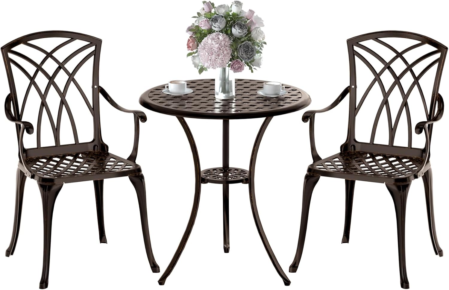 Bistro Table Set - 3-teiliges rostfreies Bistro-Set aus bronzefarbenem Aluminiumguss