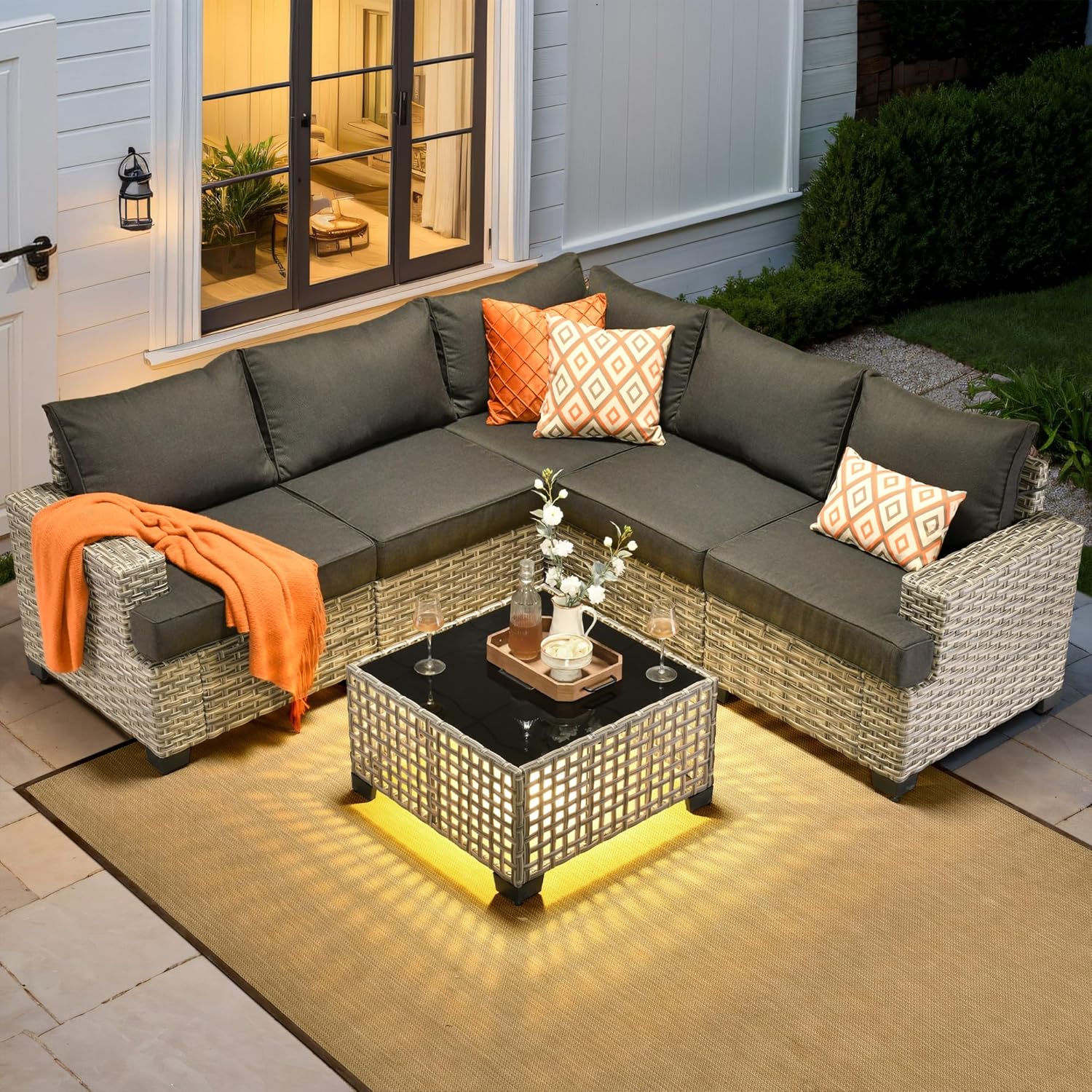 Outdoor Furniture L Shape - *u-Outdoor Sektionales Gartenmöbel-Set, 6-teiliges Rattan-Sitzgruppen-Set, L-förmiges