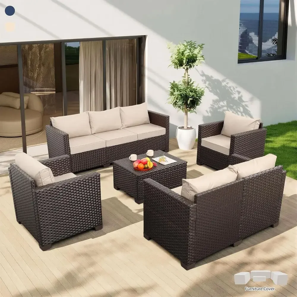 Outdoor Furniture With Storage For Cushions - 5-teiliges Terrassenmöbel-Set mit Stauraum, Outdoor-Sofa, Couchtisch,