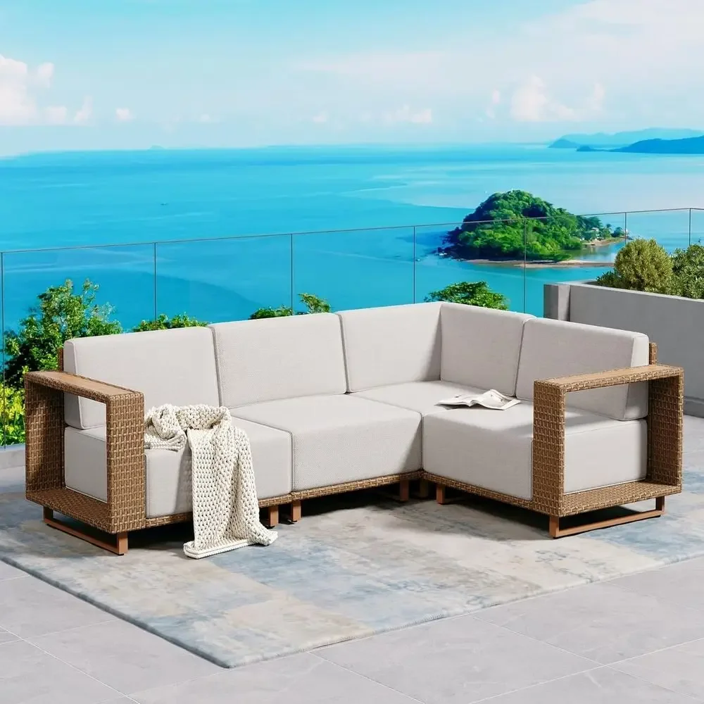 Outdoor Furniture L Shape - L-förmiges Outdoor-Sofa mit 10 Dicken Kissen,