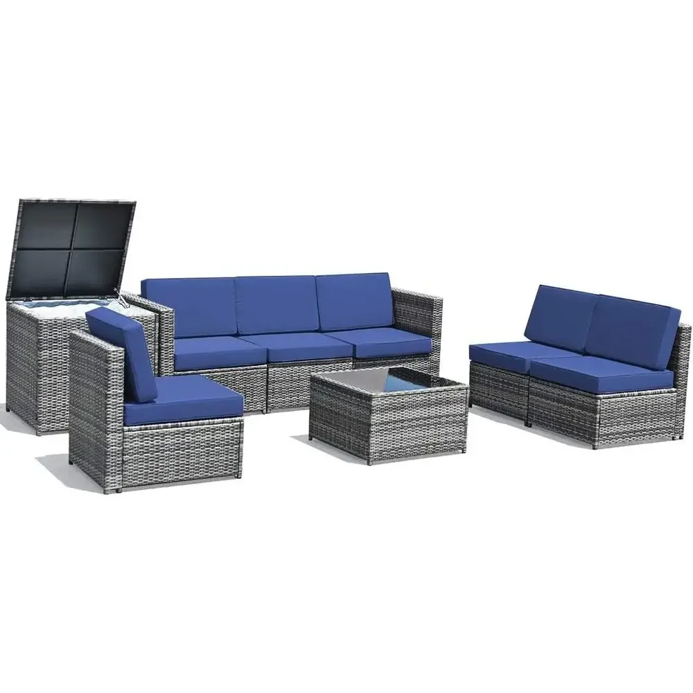 Outdoor Furniture With Storage For Cushions - 8-teiliges Outdoor-PE-Rattan-Gartenmöbel-Set mit Stauraum, Ecksofa, Couchtisch