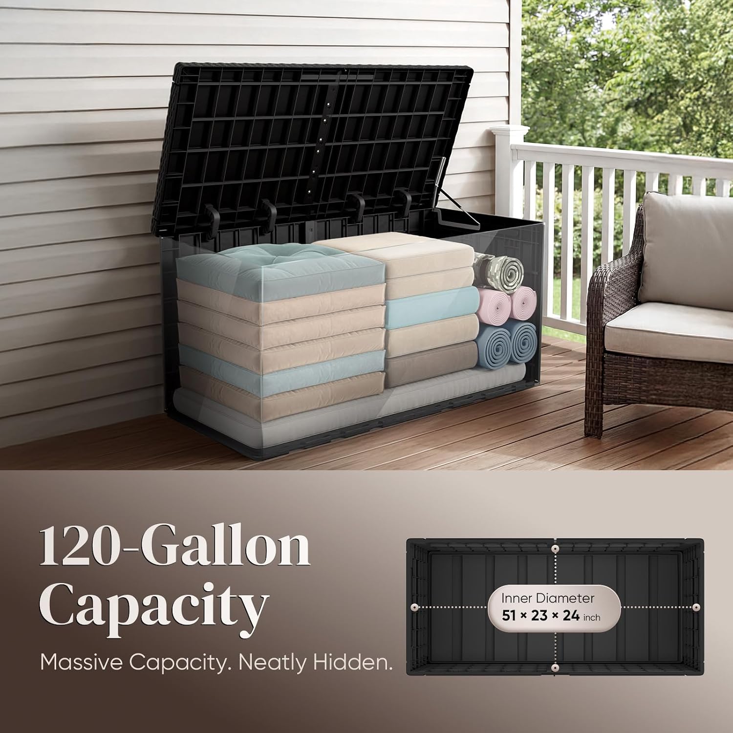 120 Gallonen Große Outdoor-Auf – Outdoor Furniture With Storage For Cushions Bewertung und Preis