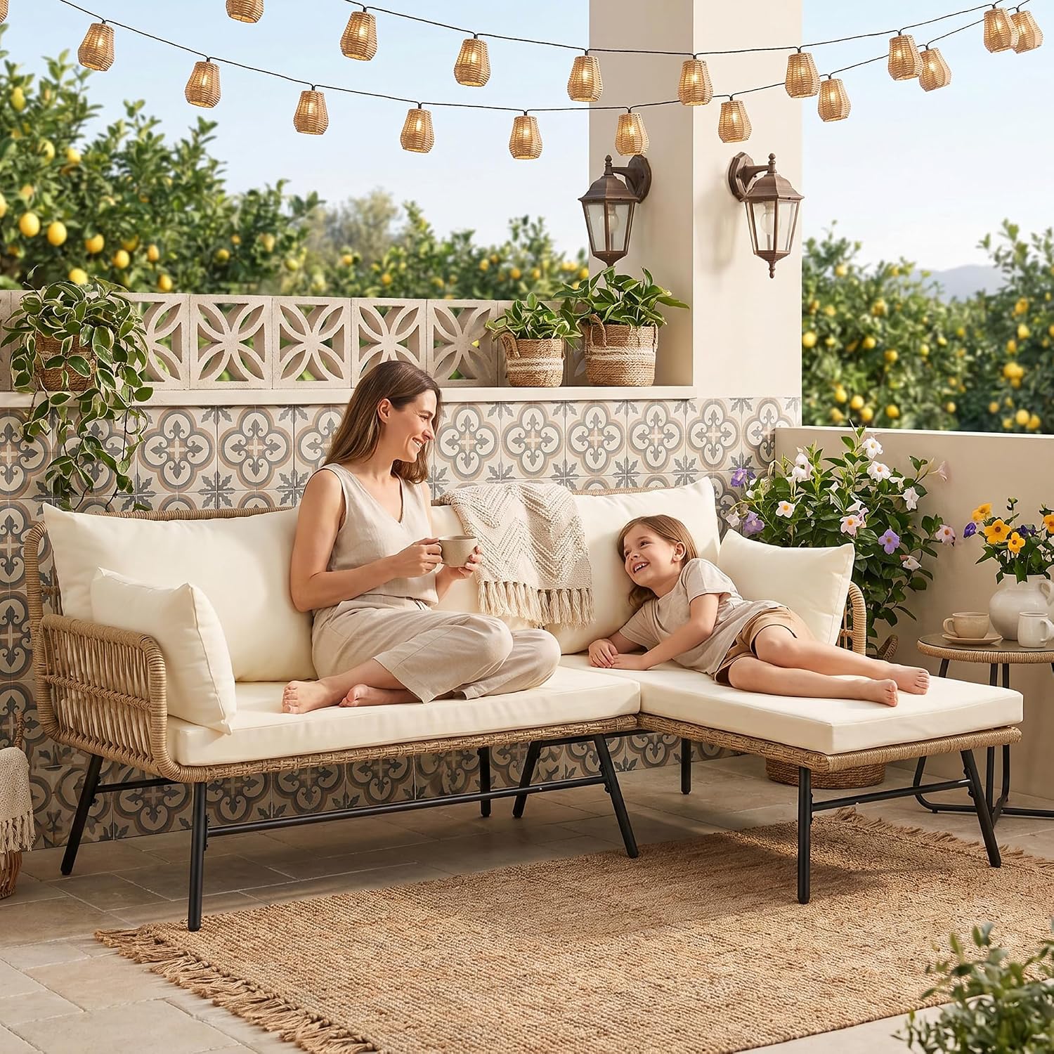 3-teiliges Boho-Gartenmöbel-Se – Outdoor Furniture L Shape Bewertung und Preis