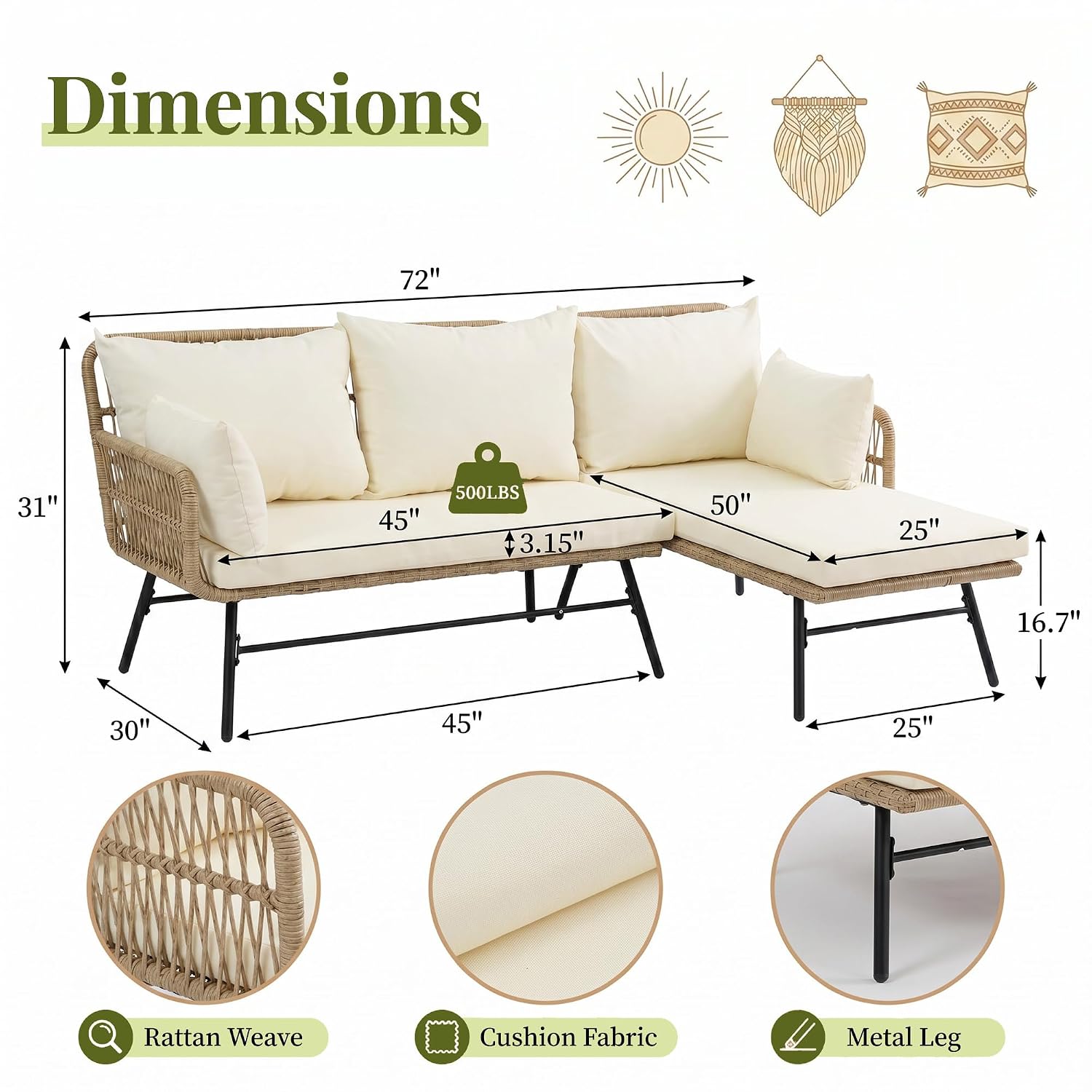 3-teiliges Boho-Gartenmöbel-Se – Outdoor Furniture L Shape Bewertung und Preis