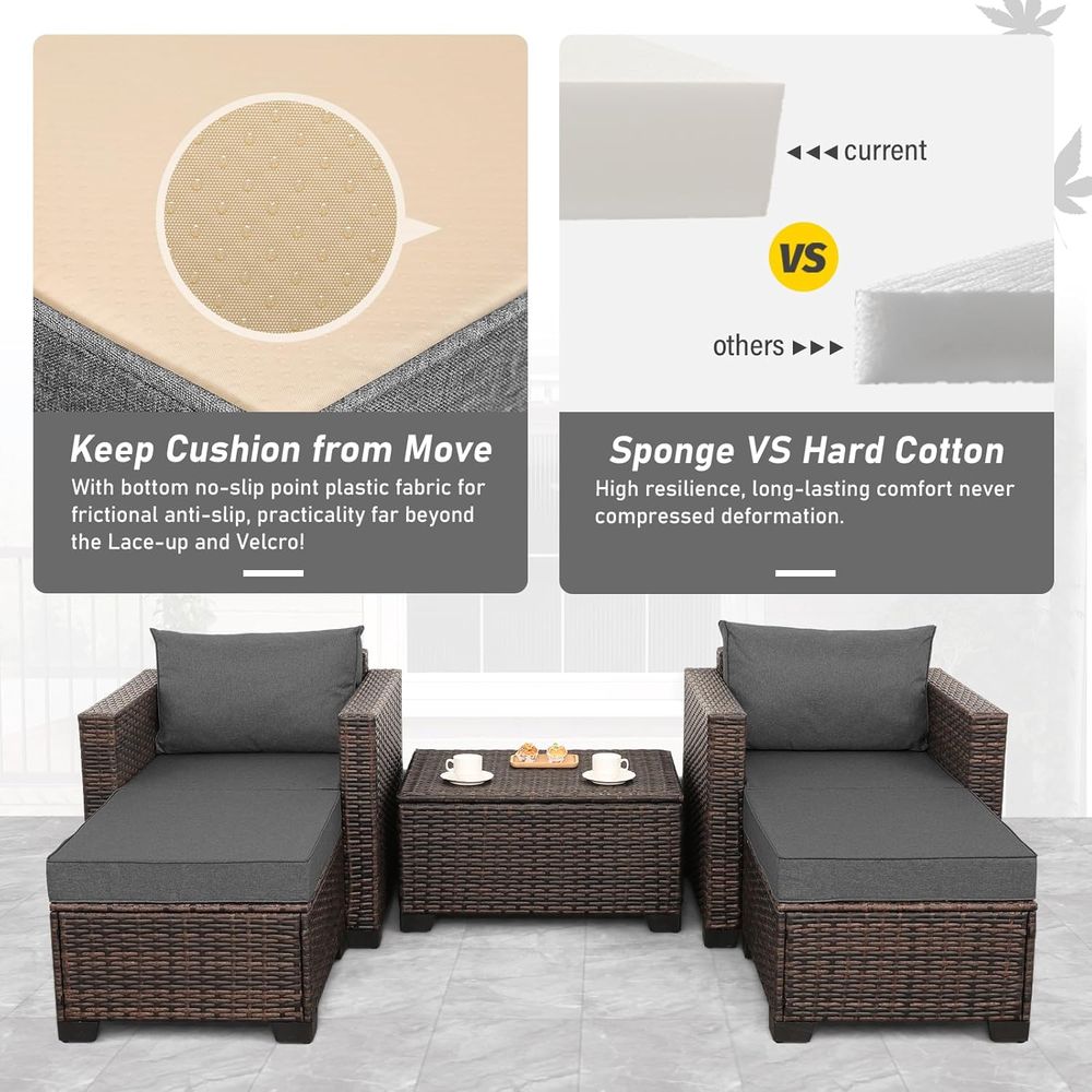 5-teiliges HDPE-Rattan-Gartenm – Outdoor Furniture With Storage For Cushions Bewertung und Preis