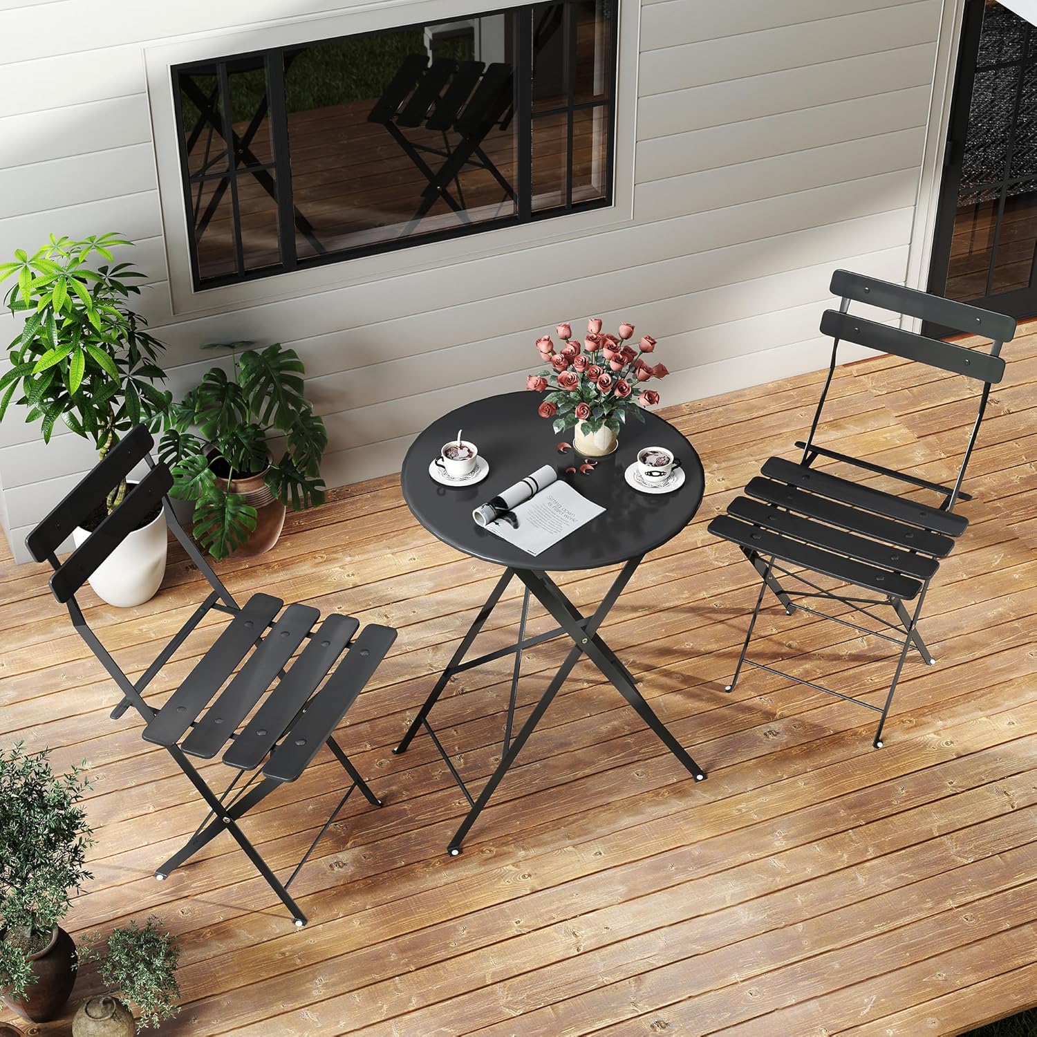 Platzsparendes schwarzes 3-tei – Bistro Table Set Bewertung und Preis