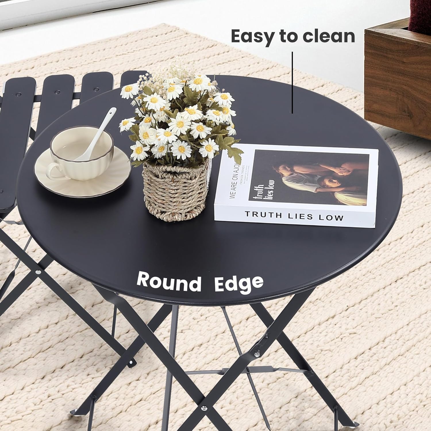 Platzsparendes schwarzes 3-tei – Bistro Table Set Bewertung und Preis