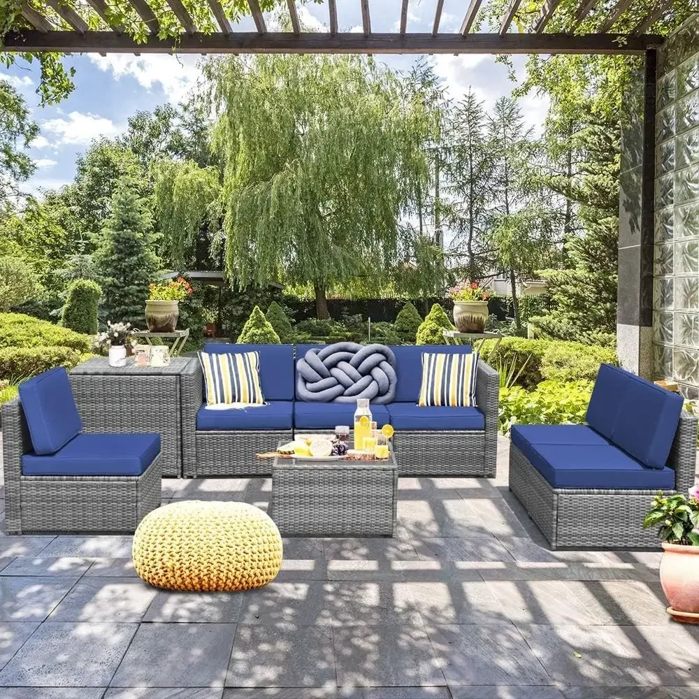 8-teiliges Outdoor-PE-Rattan-G – Outdoor Furniture With Storage For Cushions Bewertung und Preis